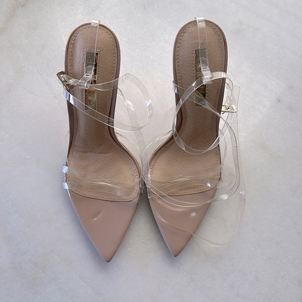 Vinyl clear strappy heels